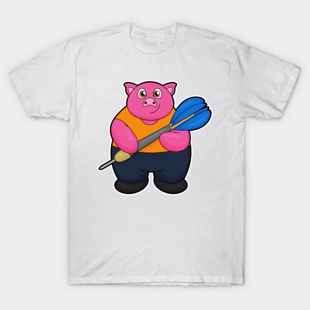 Pig as Dart player with Darts T-Shirt by Markus Schnabel
